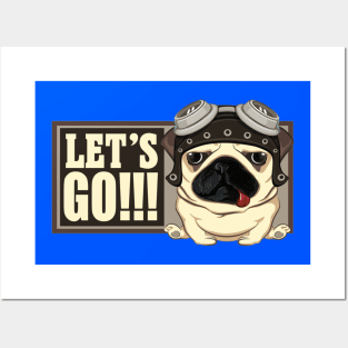 pug biker in glasses cartoon Posters and Art